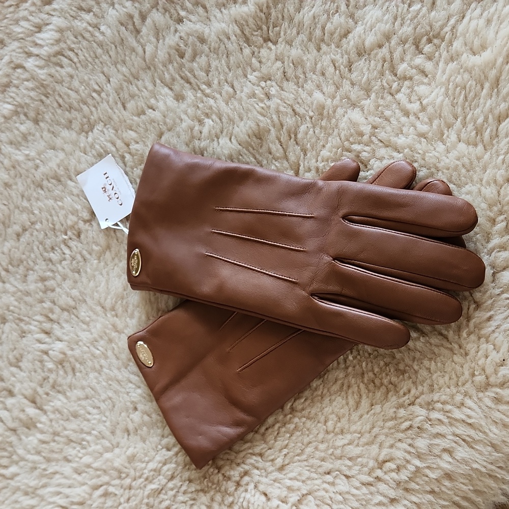 Stunning NWT Coach Women's Saddle Tan Sheep Leather & Wool Gloves 🤎🧤🐑🎁